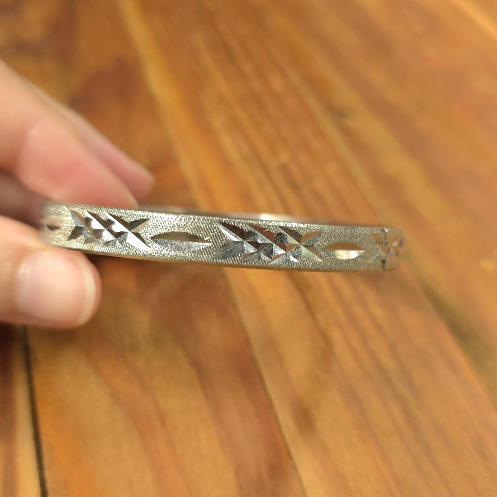 Vintage Silver-Tone Bangle Made In Hong Kong Etched Design gallery