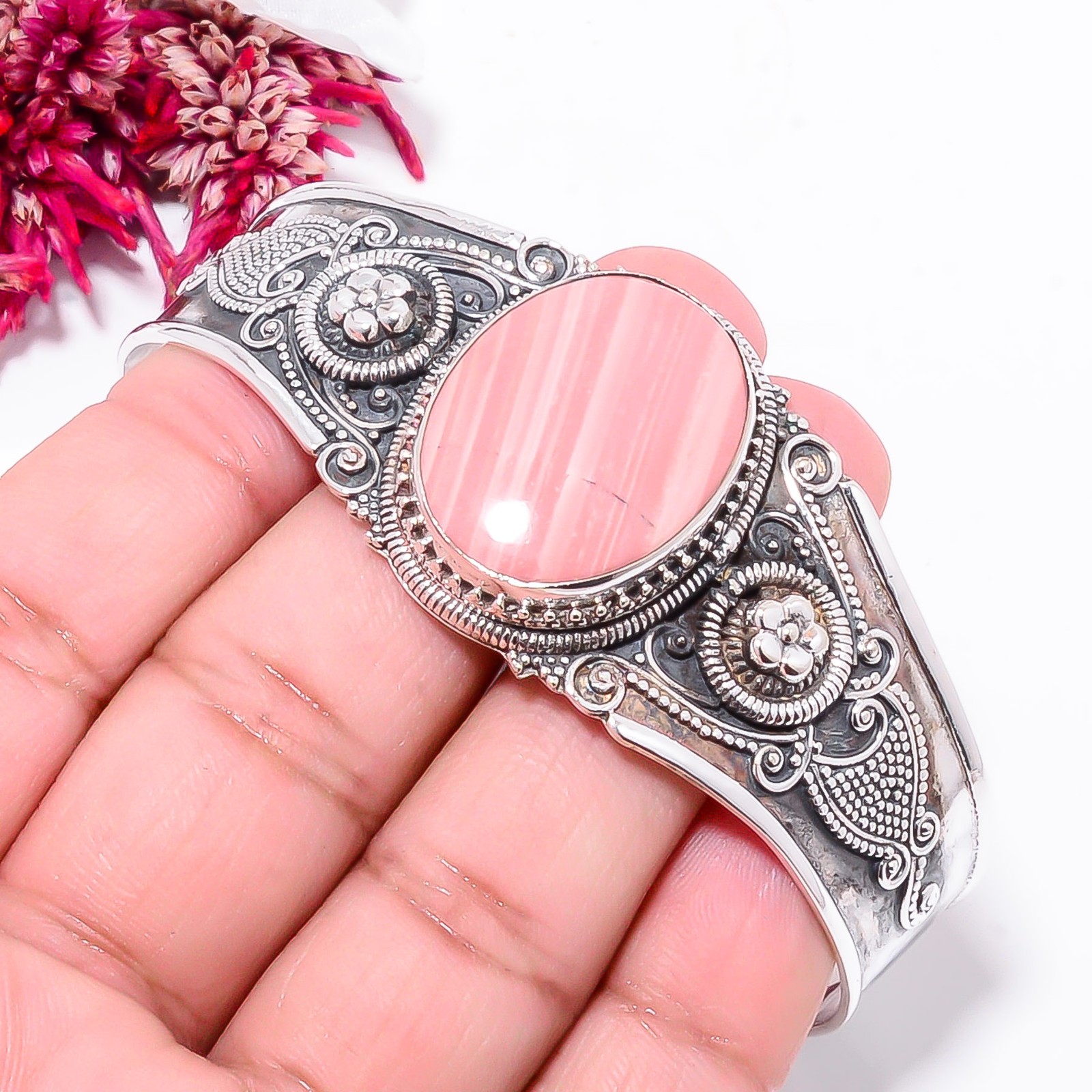 Pink Opal - Australia 925 Sterling Silver Bali Cuff|C968458416 gallery