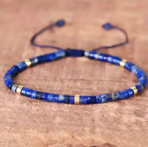 Natural Lapis lazuli Beads Crystal Minimalist Bohemian Blue Gemstone Bracelet gallery