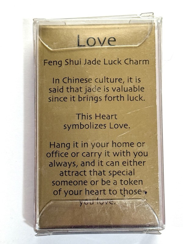 Chinese Feng Shui Love Jade Heart Luck Charm 2004 Zorbitz NOS gallery