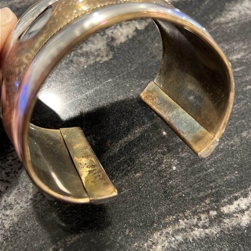 Vintage Mixed Metal Cuff Bracelet Brass Copper 2" Wide Bohemian Tribal Turkish gallery