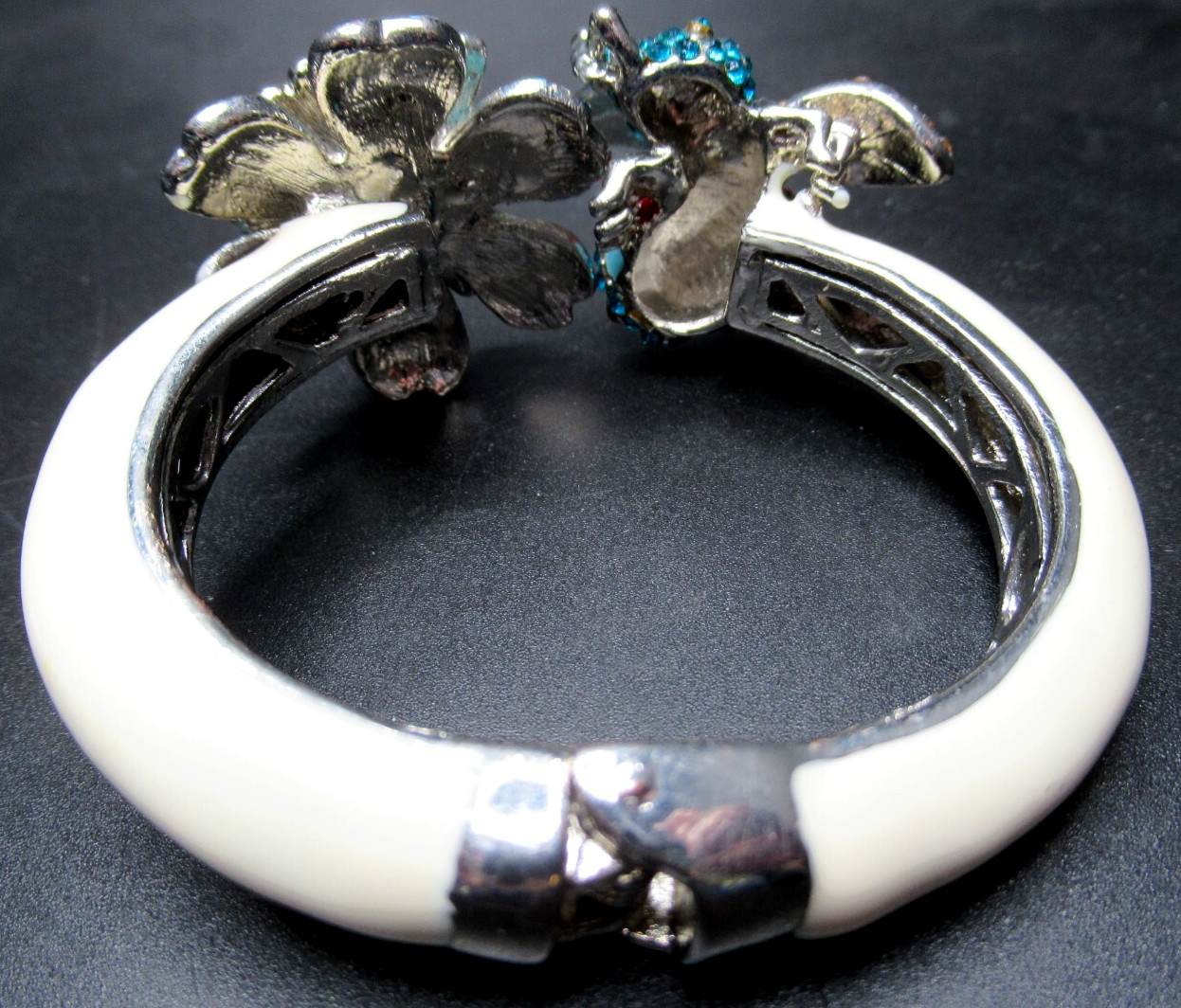 Beautiful Rhinestone Enamel Flowers & Bumble Bee Hinged Clamper Bracelet gallery
