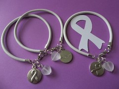 3 LUNG CANCER AWARENESS WHITE LEATHER CHARM BRACELETS W/HEART