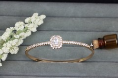 with Halo Cushion Cut Center and Stone Band, XPBL0558 Rose Gold Bangle
