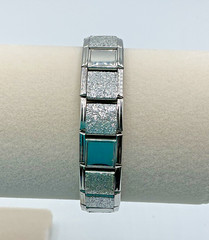 Milor Stainless Steel Silver Tone Glitter Stretch Panel Link Bracelet