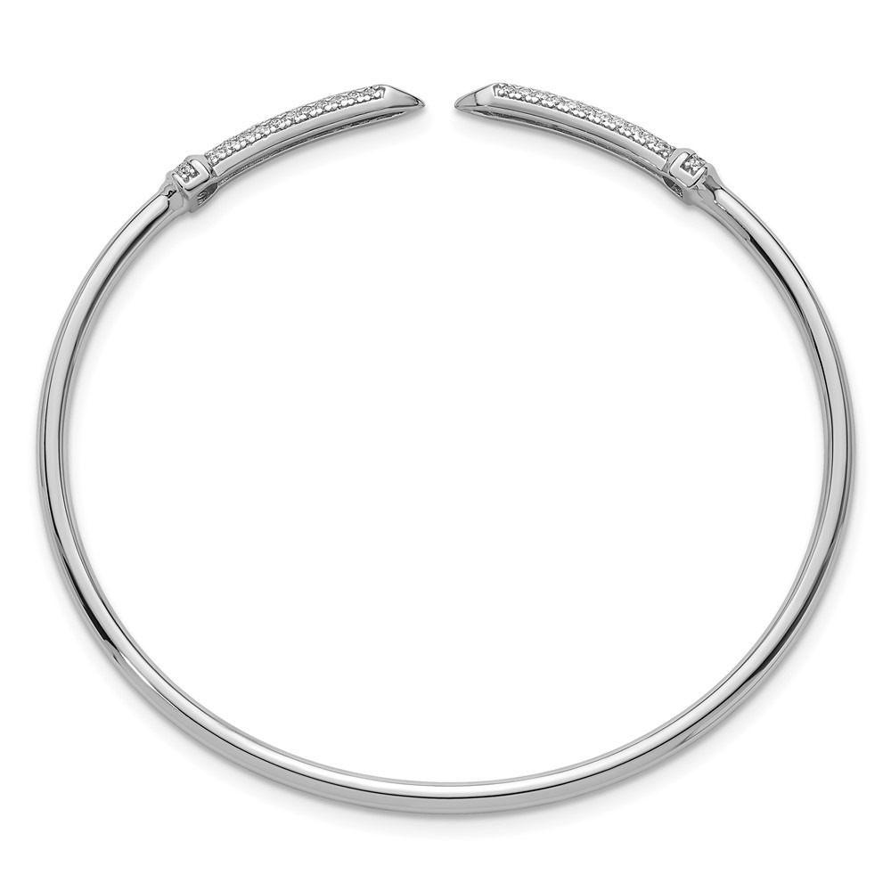Sterling Silver Rhodium-plated Polished CZ Pointed Ends Flexible Cuff Bangle gallery