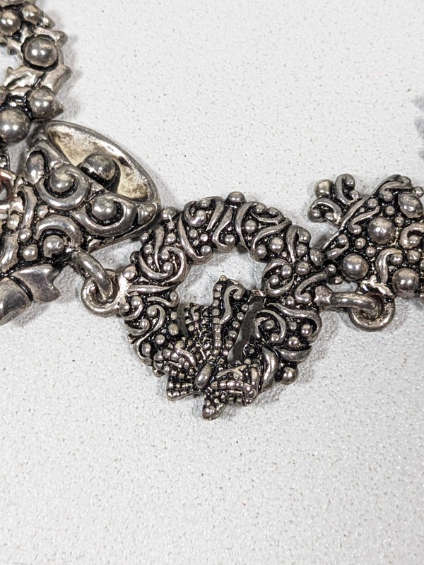 Christmas Tree Wreath Bell Silver Tone Chain Magnetic Clasp Bracelet 7 inch gallery