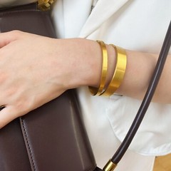 INS Woman 18K Gold Plated Brushed Bracelet Opening Bangle Cuff Wristband