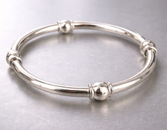 Seed and Sage Bangle Sterling Silver 925 Polished Bracelet 4 beads New NEW
