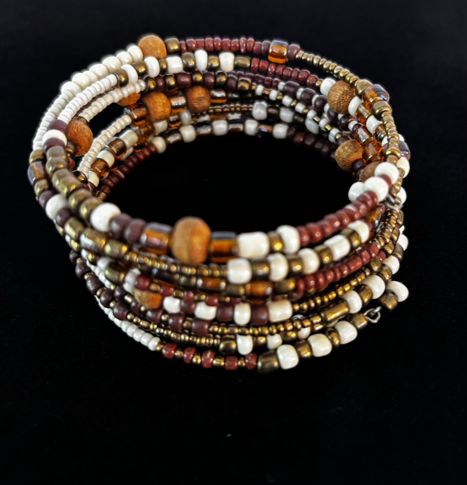 Multicolor Multi-Strand Wrap Beaded Bracelet Glass Wood Metal, No Clasp gallery