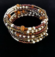 Multicolor Multi-Strand Wrap Beaded Bracelet Glass Wood Metal, No Clasp