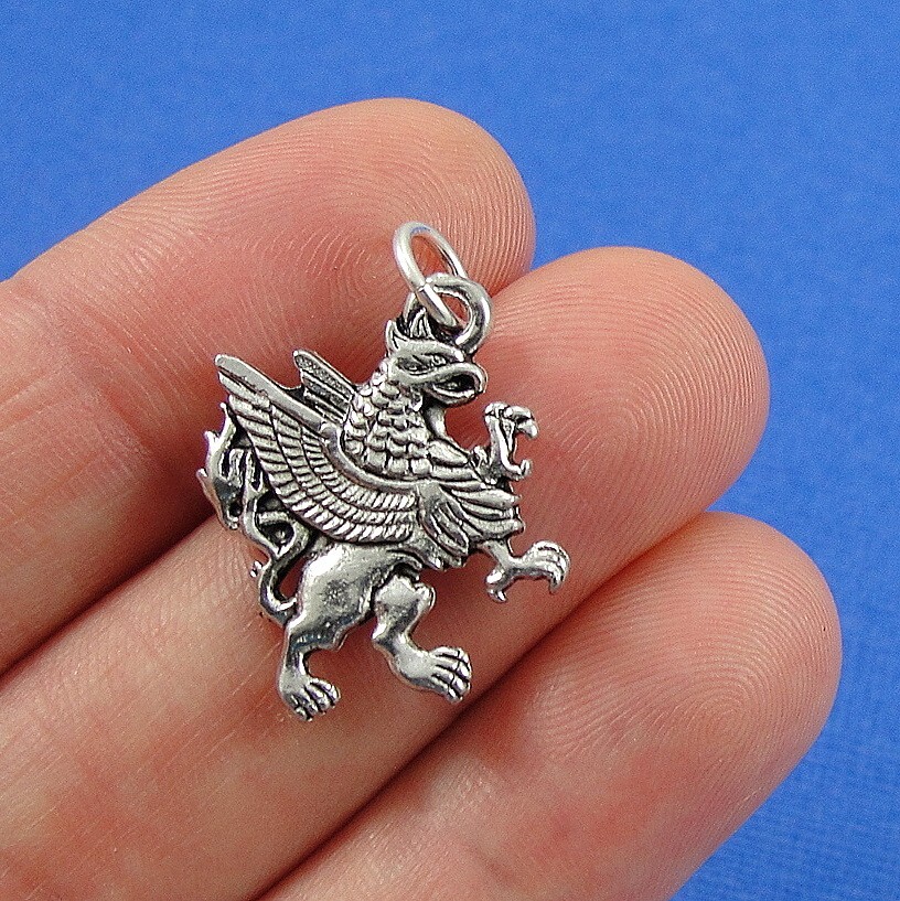 Silver Griffin Charm - Mythical Bird Creature Charm - Gryphon Charm Jewelry gallery