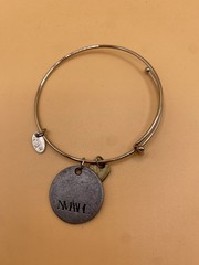 ALEX AND ANI Silver Tone Adjustable Bangle Charm Bracelet Signed Round Quote