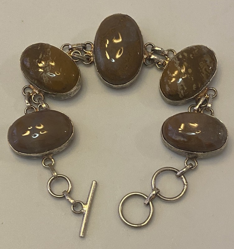 Silver Bezeled Polished Agate Linked Bohemian Bold Nature Earth Tone Bracelet gallery