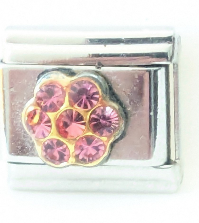 Casa D'Oro Flower Cubic Zirconia Stones Classic 9mm Link Italian Charm E72 gallery