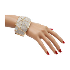 Cool Women Gold Metal Wide Wrist Bracelet Silver Shiny Sparkling Glitter Bling