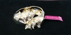 NWT ~ Lilly Pulitzer Conch Shells Gold Tone Wide Hinged Cuff Bracelet with Pouch