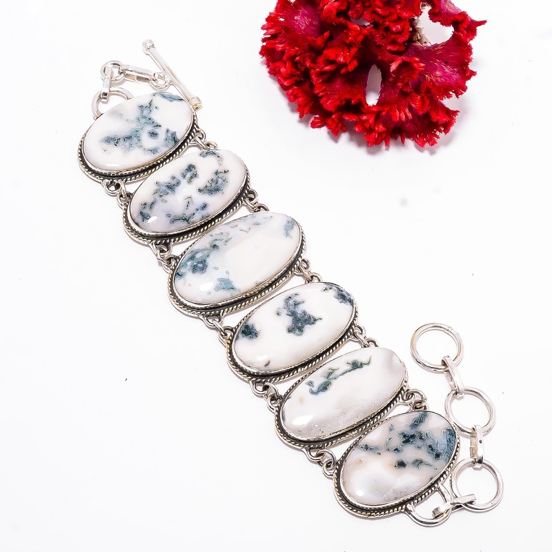 Indian Moos Agate 925 Sterling Silver Bracelet 7.99", Christmas Gift B11736 gallery
