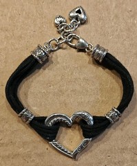 Brighton Heritage Heart Silver & Black Cotton Cord Strands Bracelet Jewelry