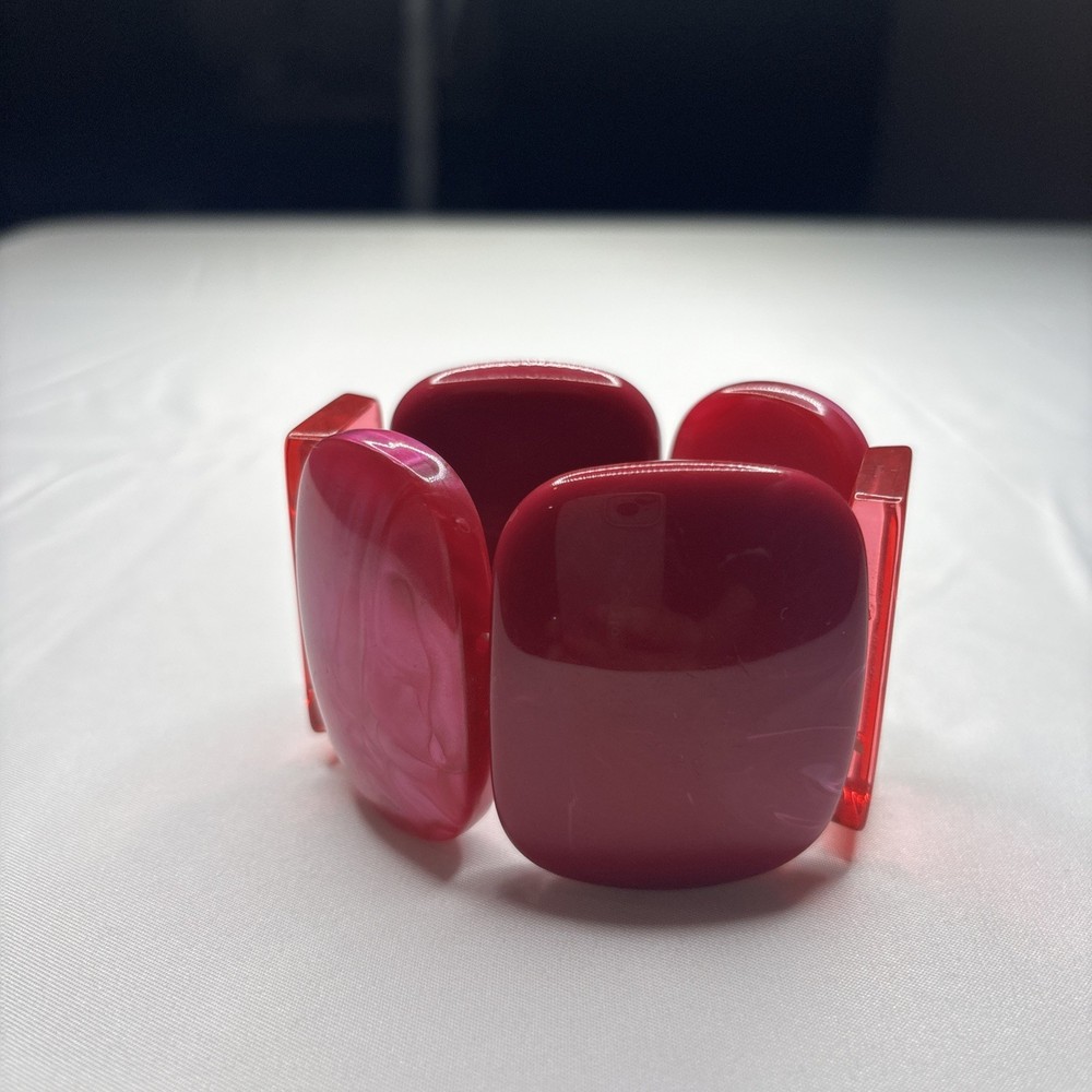 Vintage Beautiful Lucite Rectangular🧡 Panel Stretch Bracelet Polished 70s Boho
