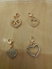 Set of 4 Elegant Heart Shaped Rhinestone Charms