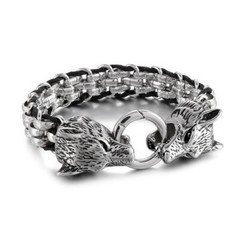 Stainless Steel Mens Fashion 7-9 Inch Biker Wolf Head Bracelet Unique Link Desig