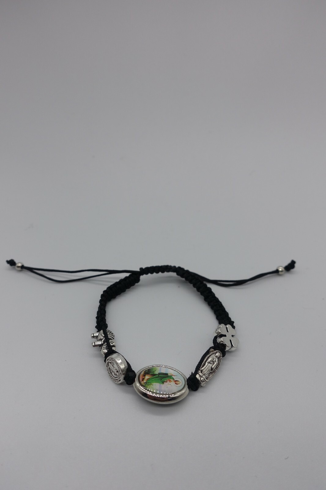 St Jude bracelet fashion black cord rhodium plated medals macrame gallery