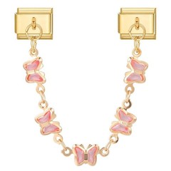 9mm Italian Charm Bracelet Accent Chain – Pink Crystal Butterfly, Gold