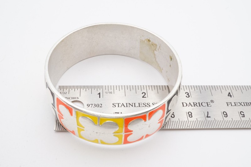 Bangle Bracelet Silver Tone Enamel Yellow Black 7.75" gallery