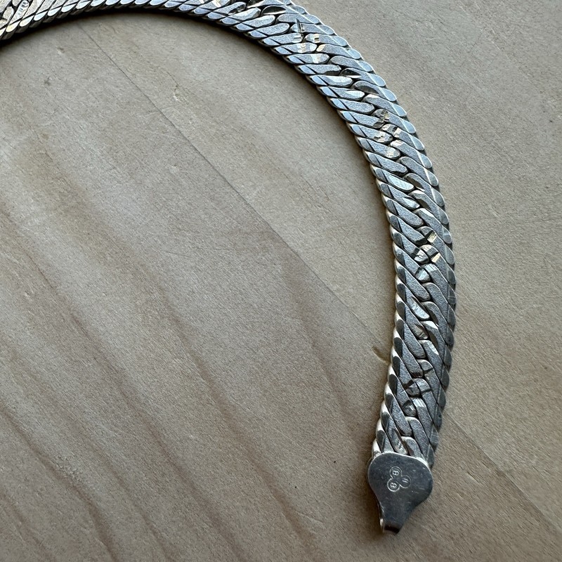 VTG IBB Herringbone Chain Bracelet 7" Diamond Cut Accent Italy Sterling 12.3g gallery