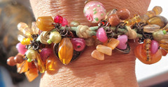 Premium Gemstone & Lampwork Glass Bracelet T Bar Boho Cluster Great Quality