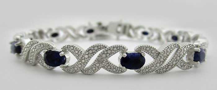 GENUINE 6.40 Cts BLUE SAPPHIRE & DIAMOND BRACELET 14K WHITE GOLD PLATED - NWT gallery