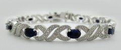 GENUINE 6.40 Cts BLUE SAPPHIRE & DIAMOND BRACELET 14K WHITE GOLD PLATED – NWT