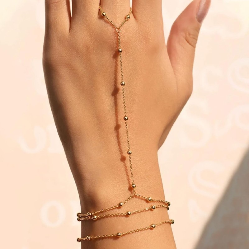 Hand Chain Bracelet Ring Bracelet Hand Chain Dainty 14K Gold Finger Ring Slave B gallery