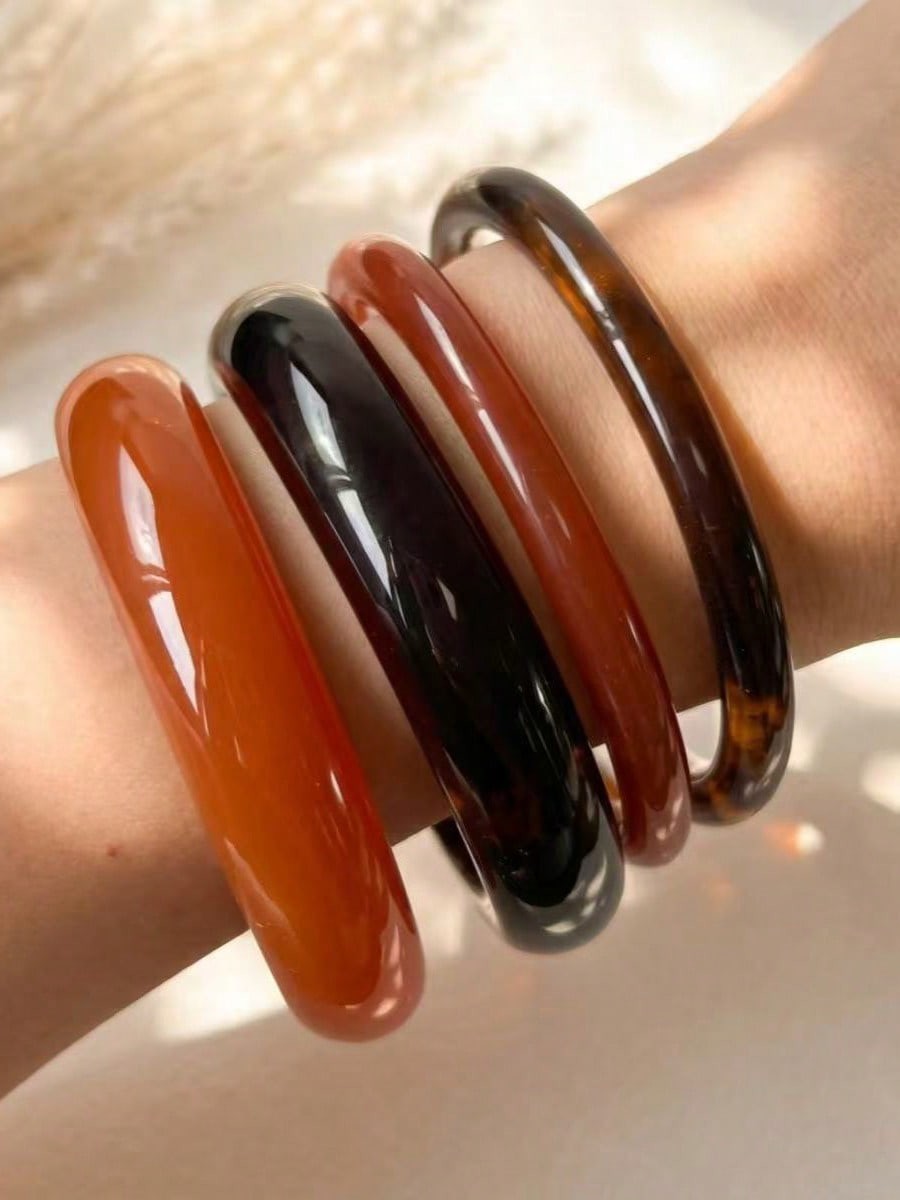 4pcs Multicolor 7 Retro Acrylic Round Bangle Bracelets For Women gallery