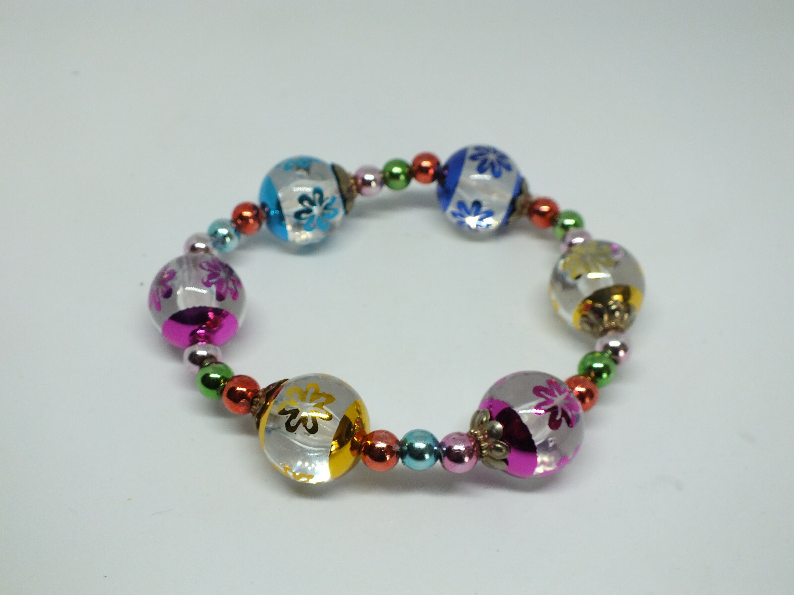 Beautiful Stretch Bracelet Colorful Beads 5/8" Wide x 2" Unstretched CUTE gallery