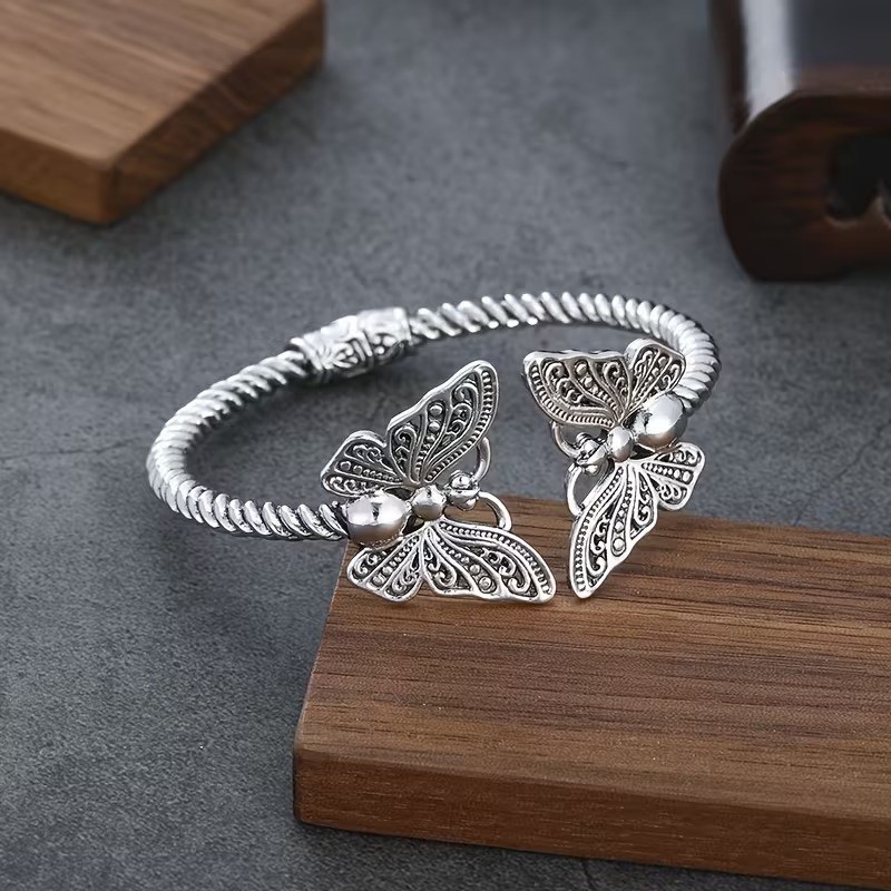 Elegant 925 Sterling Silver Butterfly Unique Wristband Bracelet Bangle Cuff gallery