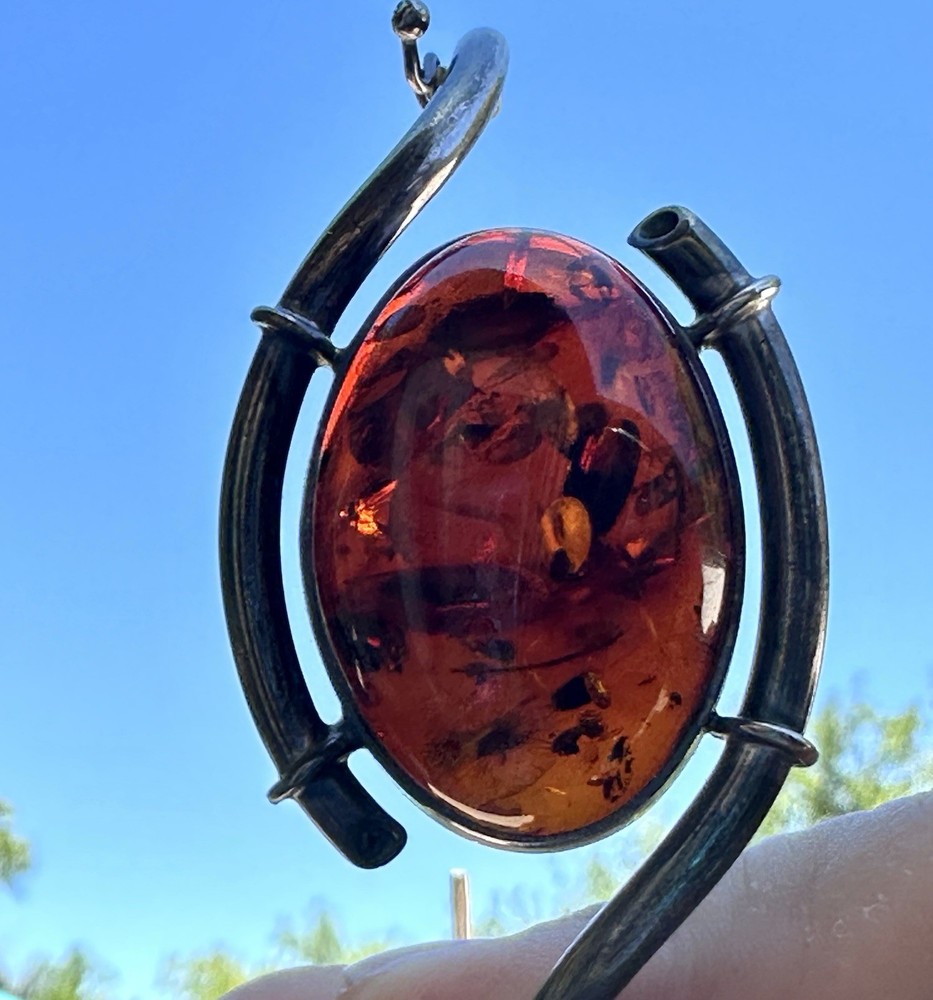 Vintage Amber Cuff Bracelet Large Oval Amber Cabochon Silver Tone Hinged Bangle