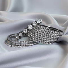 Gunmetal CZ Crystal Wrap Bangles Bracelet Stack Multi-Row Rhinestone Round Bezel