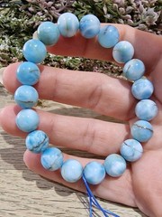 Larimar Crystal Beads Bracelet 10.4mm Elasticated Natural Healing Gemstone