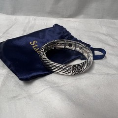 Bali-Style Swirl Bangle Stretch Bracelet Stauer Silver Tone Antique Finish