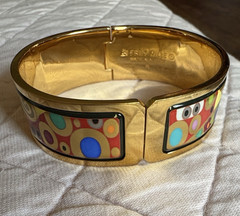 FREYWILLE Signed Gold Tone Multicolor Enamel Hinged Bangle Bracelet Austria