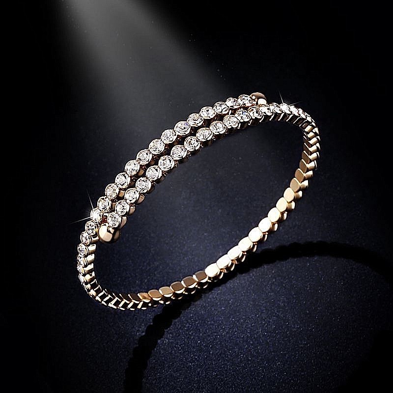 Fashion Jewelry Silver Gold Cubic Zirconia Adjustable Bangle Bracelet TK5-0 gallery