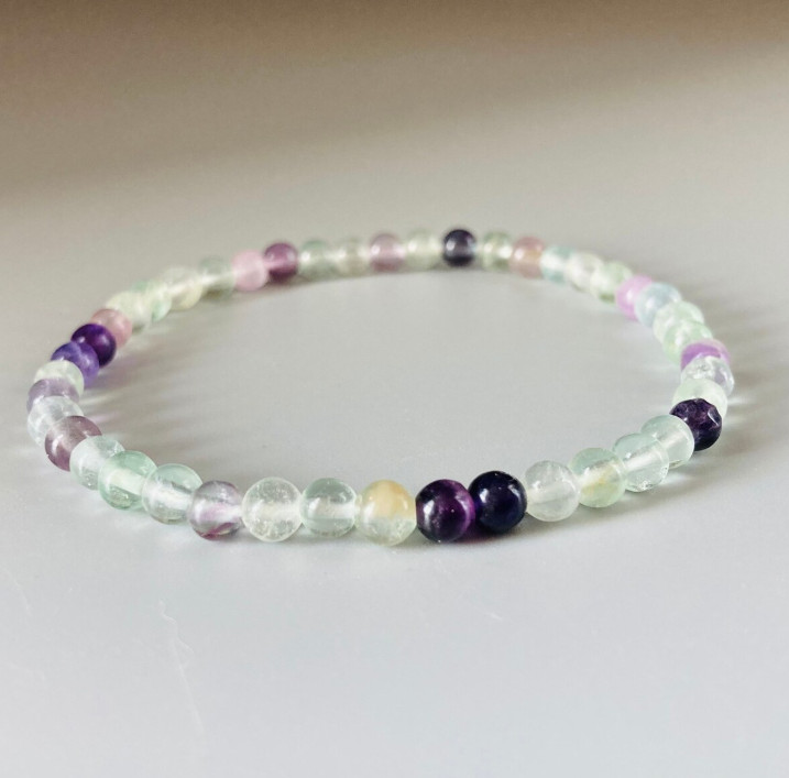 Rainbow Fluorite Bracelet 4mm Beaded Green Gemstone Stackable Bracelet 1pc gallery