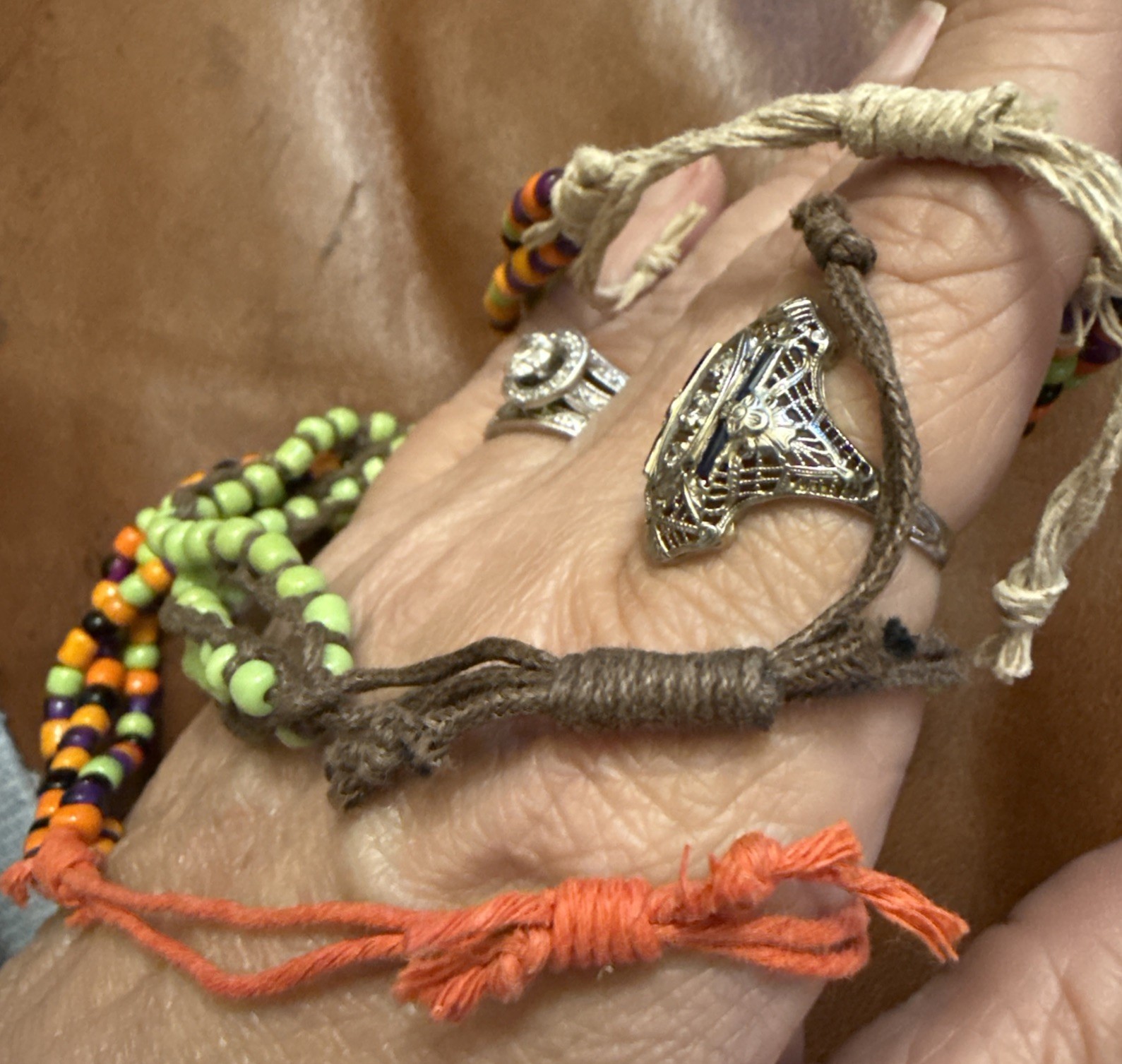 Halloween Fall Orange Black Green & Purple Seed Bead Hemp Bracelet Set of 3 gallery