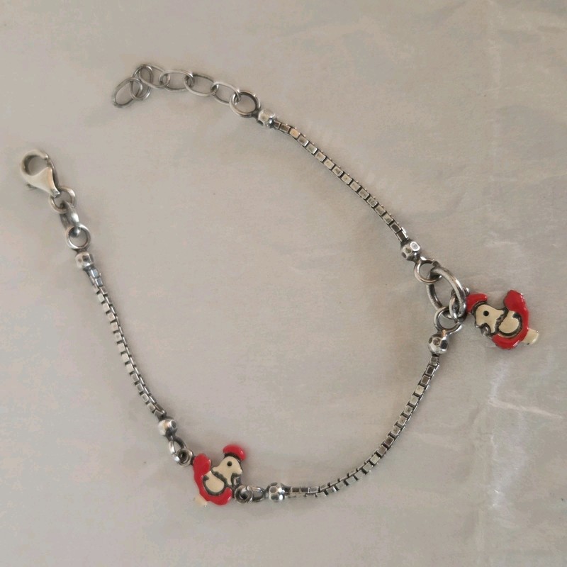 925 Sterling Silver Red Enameled Chicken Charm Bracelet 6 -7 in. gallery