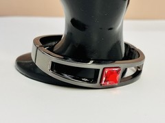 Hinged Cuff Bracelet Gun Metal Red Acrylic Rhinestone Statement