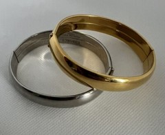 Edforce 2 Stainless Steel Gold & Silver Tone Hinged Bangle Bracelets 7”