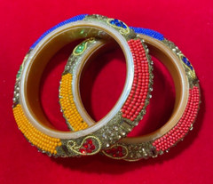 Chunky Shiny Hand Made Red Blue Orange Beads Rhinestones One Bangle Bracelet DB6
