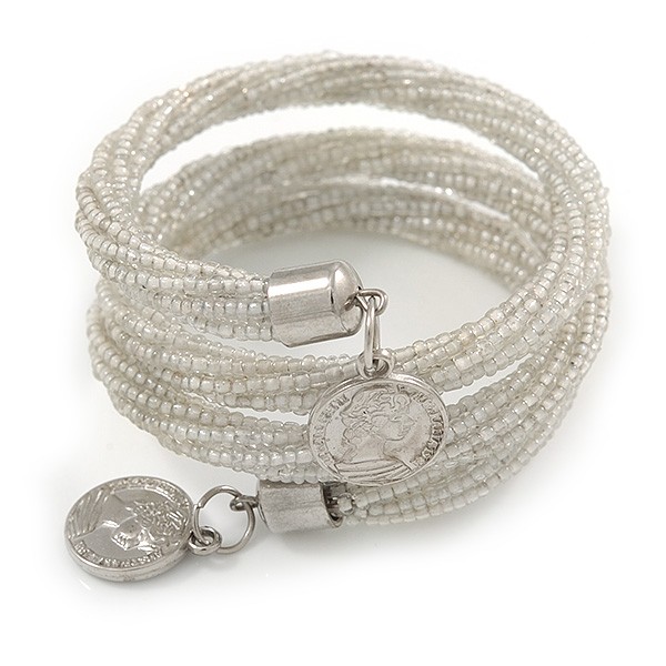 Teen/ Children/ Kids Transparent White Glass Bead Multistrand Bracelet - 15cm L gallery